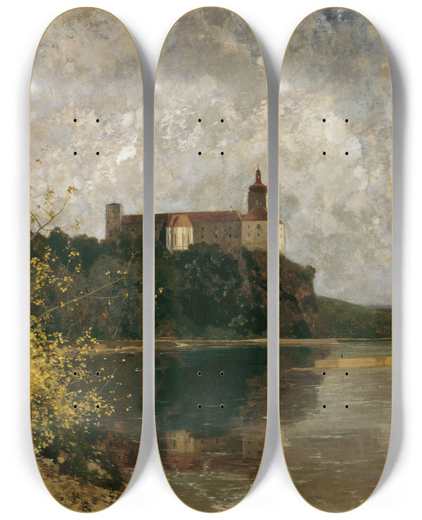 Triptych art skateboard deck of Adolf Ditscheiner Schloss Persenbeug by Adolf Ditscheiner (1846-1904)