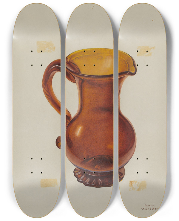 Triptych art skateboard deck of Beverly Chichester Pitcher_2 by Beverly Chichester (20-)