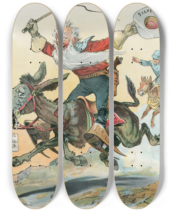 Triptych art skateboard deck of John Samuel Pughe Gone Crazy by John Samuel Pughe (1870-1909)
