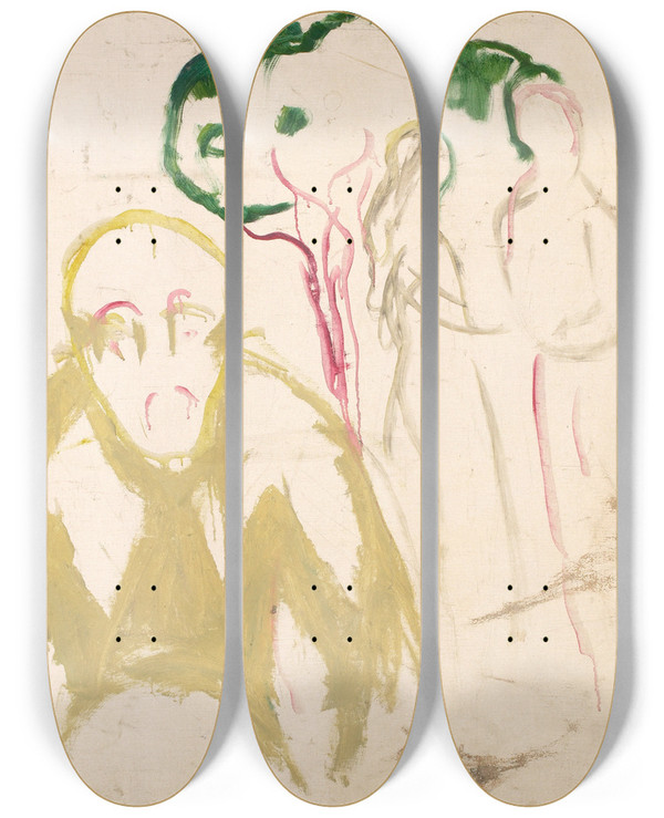 Triptych art skateboard deck of Edvard Munch Jealousy Motif by Edvard Munch (1863-1944)