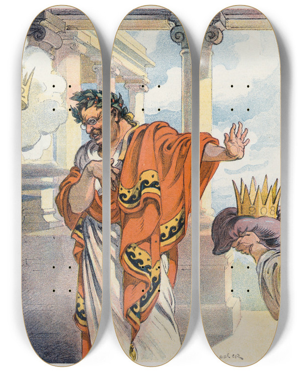 Triptych art skateboard deck of Udo Keppler Caesars No by Udo Keppler (1872-1956)