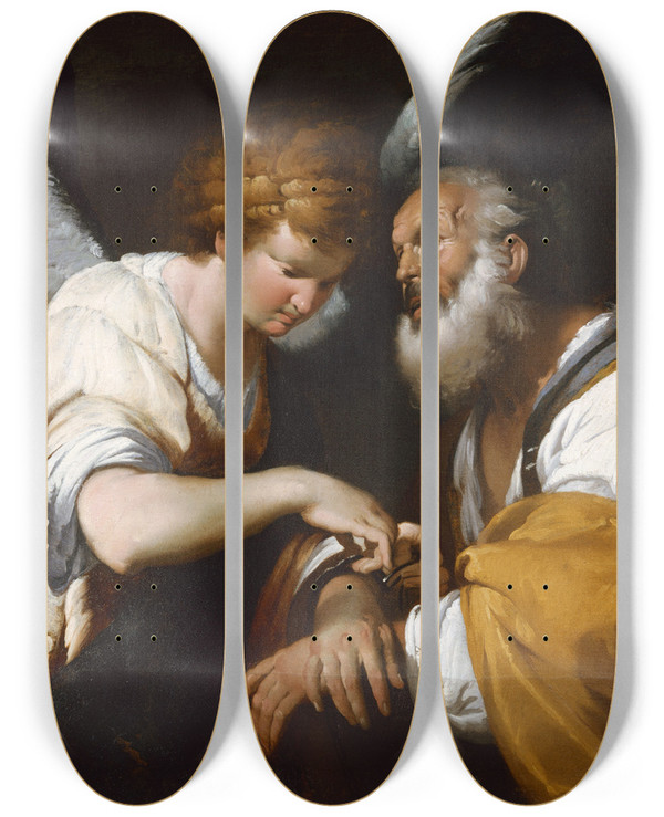 Triptych art skateboard deck of Bernardo Strozzi The Release Of St Peter by Bernardo Strozzi (1581-1644)
