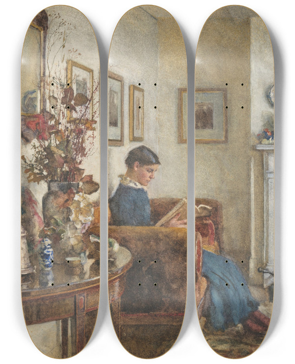 Triptych art skateboard deck of Sir George Clausen Interior by Sir George Clausen (1852-1944)