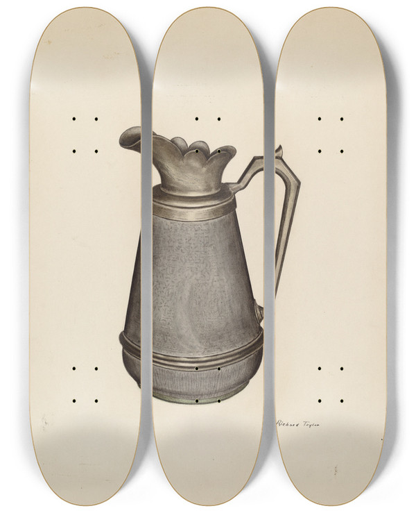Triptych art skateboard deck of Richard Taylor Enamel Pitcher_1 by Richard Taylor