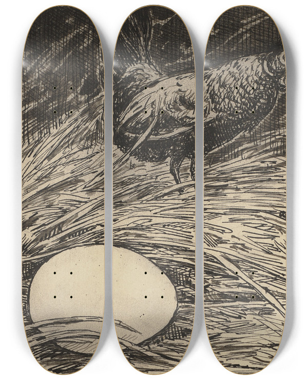 Triptych art skateboard deck of Hans Thoma Ei by Hans Thoma (1839-1924)