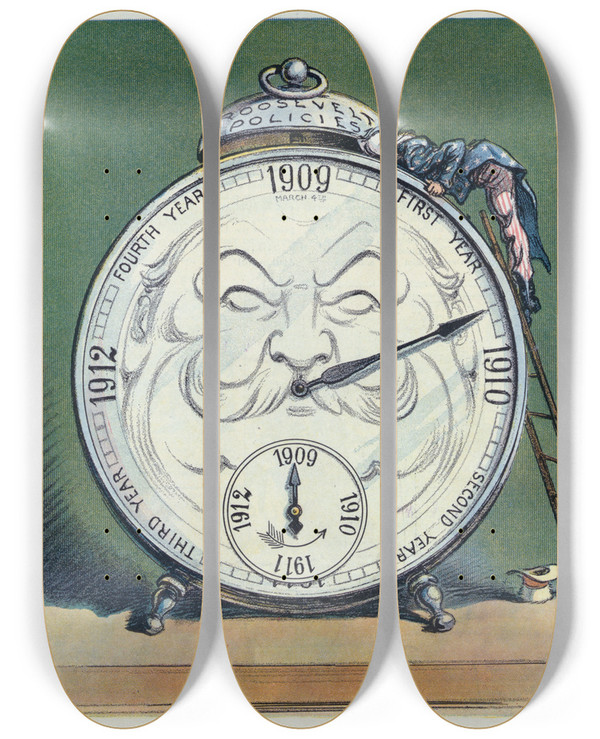 Triptych art skateboard deck of Udo Keppler The False Alarm by Udo Keppler (1872-1956)
