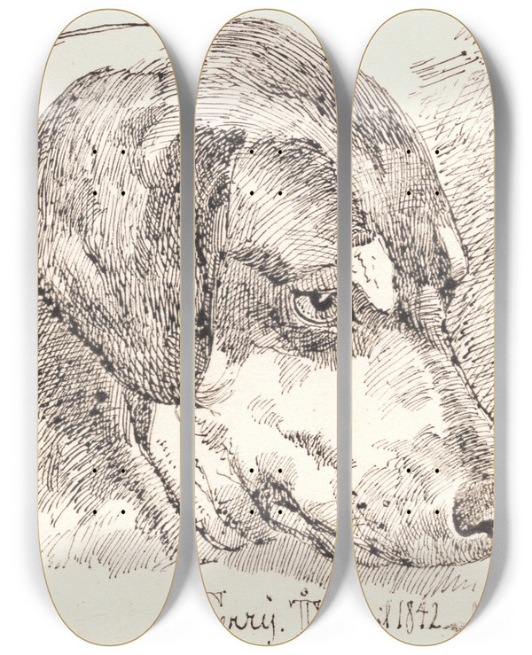 Triptych art skateboard deck of Johan Thomas Lundbye Hundehoved Terry by Johan Thomas Lundbye (1818-1848)