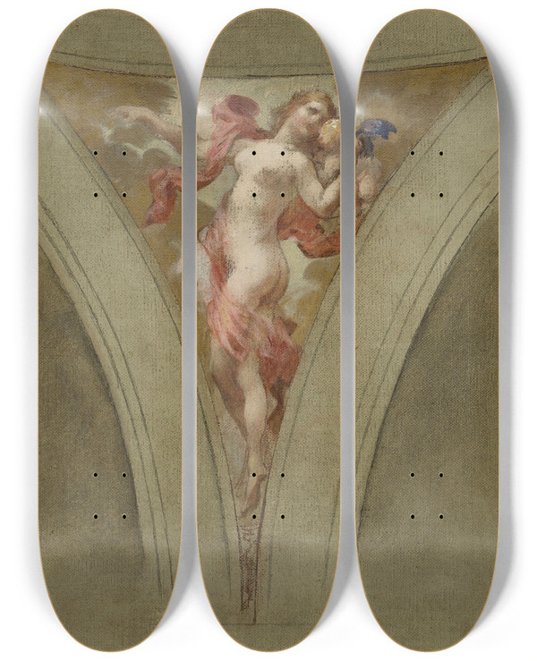 Triptych art skateboard deck of Franois Schommer La Chanson Amoureuse by Francois Schommer (1850-1935)