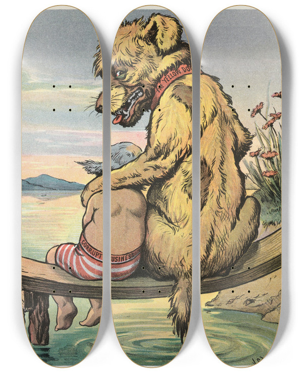 Triptych art skateboard deck of John Samuel Pughe Me And Jack by John Samuel Pughe (1870-1909)