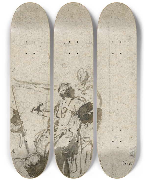 Triptych art skateboard deck of Jacob De Wit De Schilderkunst by Jacob de Wit (1695-1754)
