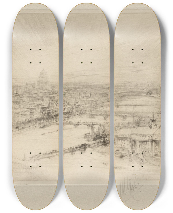 Triptych art skateboard deck of William Walcot London by William Walcot (1874-1943)