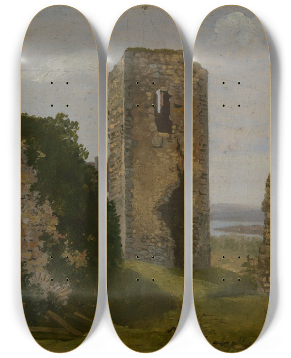 Triptych art skateboard deck of Georg Wilhelm Issel Turmruine by Georg Wilhelm Issel