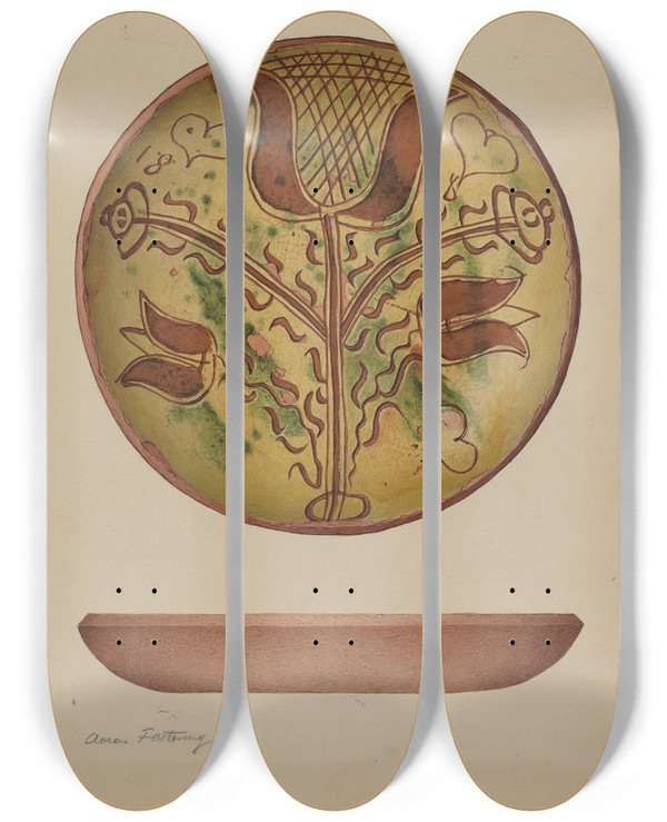 Triptych art skateboard deck of Aaron Fastovsky Pa German Plate_5 by Aaron Fastovsky
