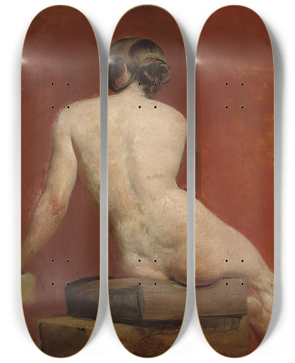 Triptych art skateboard deck of William Etty Seated Female Nude_2 by William Etty (1787-1849)
