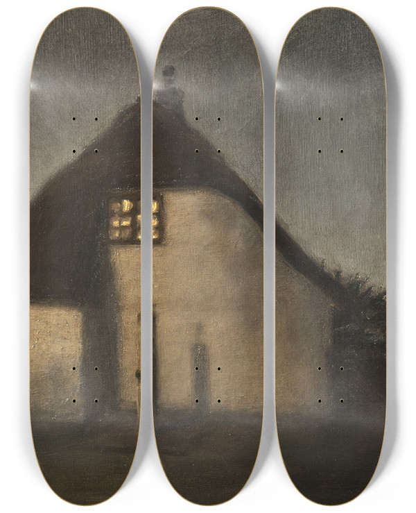 Triptych art skateboard deck of Julius Paulsen Evening After Rain by Julius Paulsen (1860-1940)