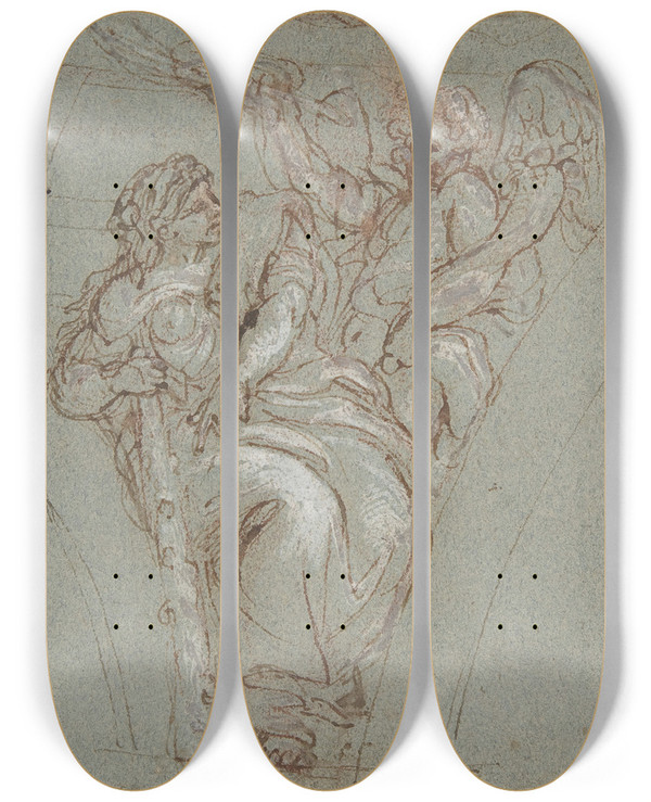 Triptych art skateboard deck of Carlo Maratti Virtue Crowned By Honor_2 by Carlo Maratti (1625-1713)