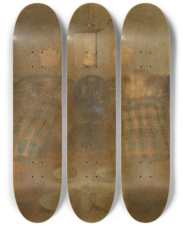 Triptych art skateboard deck of Otto Meyeramden Dormitory Complete Composition Iv by Otto Meyer-Amden (1885-1933)