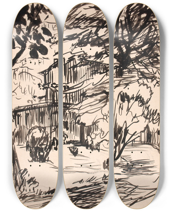 Triptych art skateboard deck of Henry Lyman Saen Untitled by Henry Lyman Saen (1875-1918)