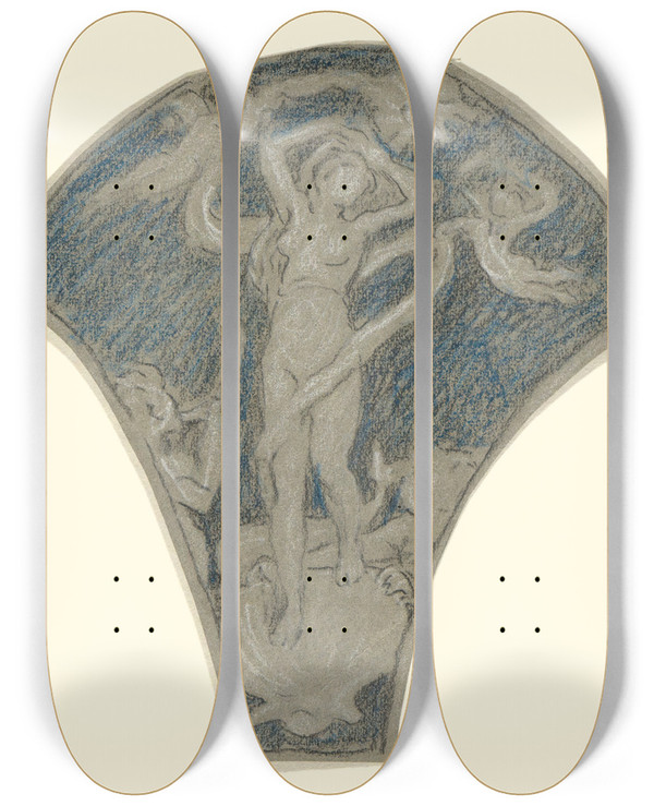 Triptych art skateboard deck of Elihu Vedder Study Forvenus by Elihu Vedder (1836-1923)