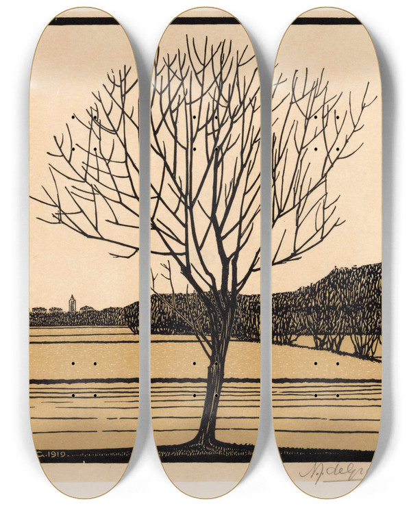 Triptych art skateboard deck of Julie De Graag Kale Boom by Julie de Graag (1877-1924)