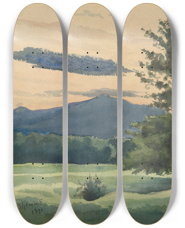 Triptych art skateboard deck of Louis Michel Eilshemius Greenmeadow by Louis Michel Eilshemius (1864-1941)
