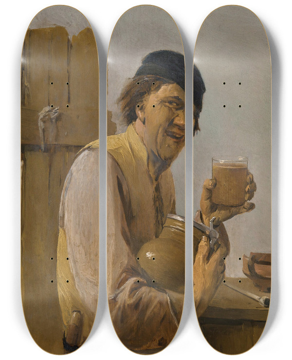 Triptych art skateboard deck of Abraham Diepraam The Drinker by Abraham Diepraam (1622-1670)