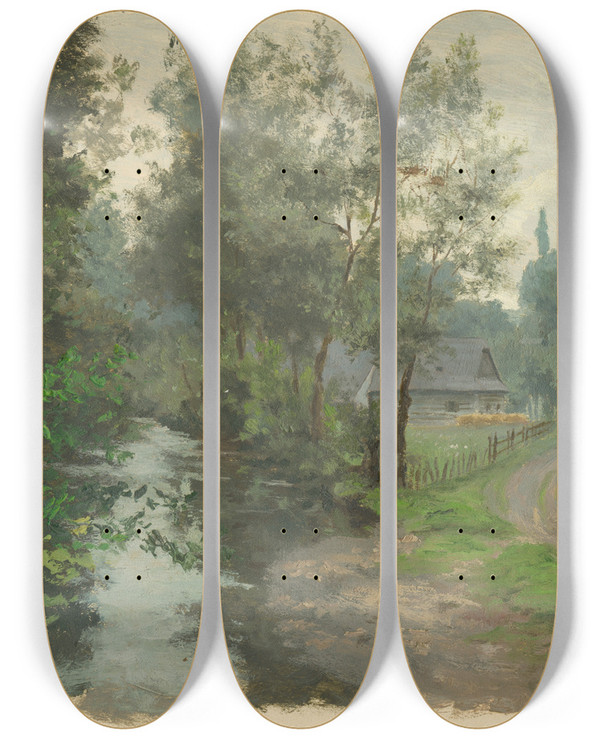 Triptych art skateboard deck of Jan Nowopack Shepherds Hut by Jan Nowopacky