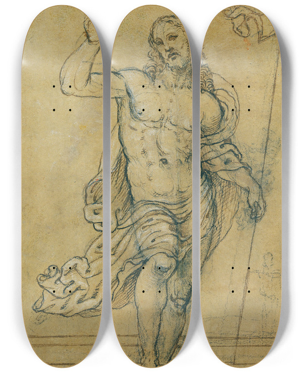 Triptych art skateboard deck of Sodoma The Resurrection by Sodoma (1477-1549)