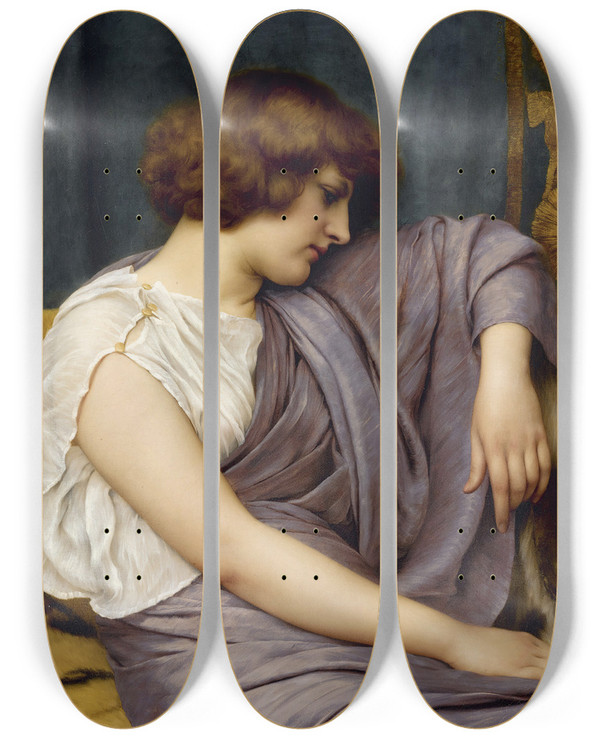 Triptych art skateboard deck of John William Godward Briseis by John William Godward (1861-1922)