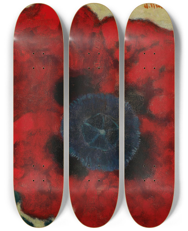 Triptych art skateboard deck of Artur Nikodem Mohnblume Poppy Flower by Artur Nikodem (1870-1940)