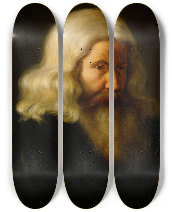 Triptych art skateboard deck of Adolph Tidemand Study Of An Old Man by Adolph Tidemand (1814-1876)