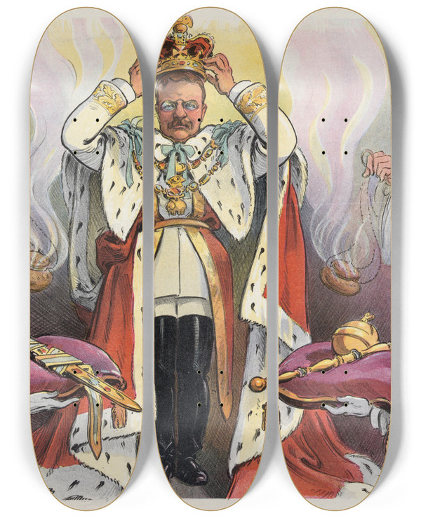 Triptych art skateboard deck of Udo Keppler Letat Cest Moi by Udo Keppler (1872-1956)