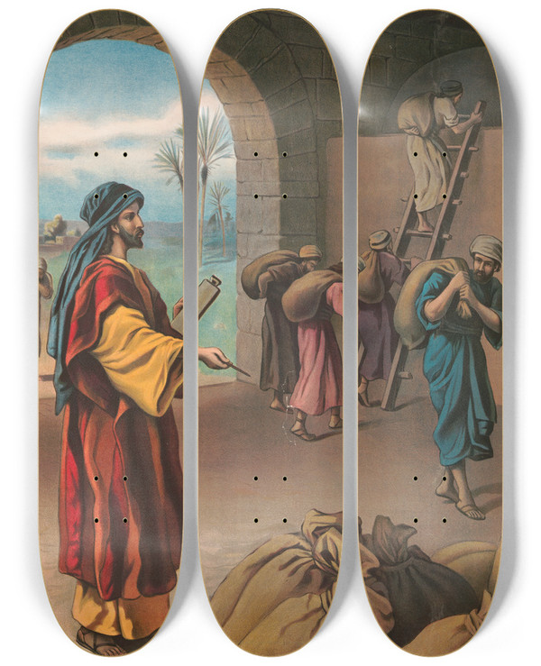 Triptych art skateboard deck of Providence Lith Co Preparation For The Messiah by Providence Lith Co (1880-1975)