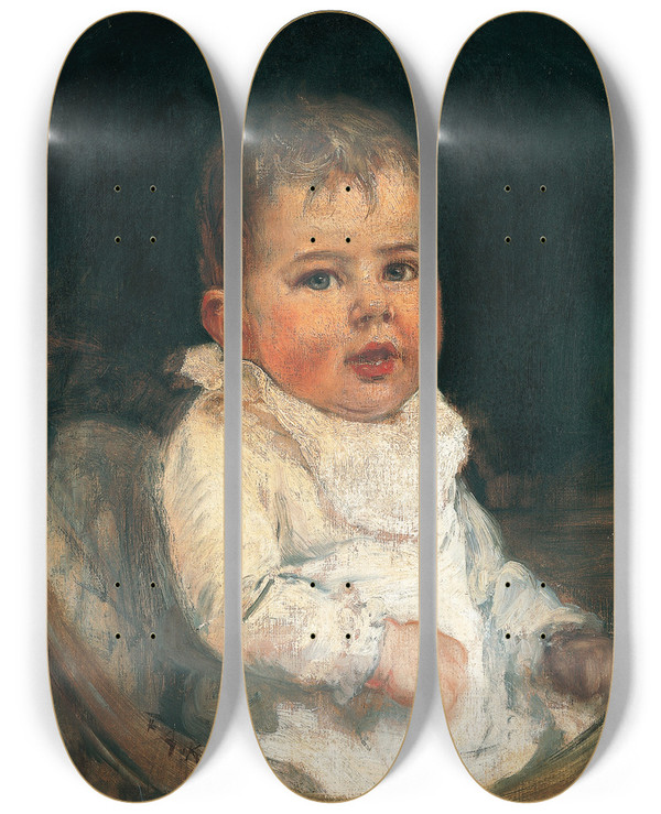 Triptych art skateboard deck of Friedrich August Von Kaulbach Tochter Hilde by Friedrich August Von Kaulbach (1850-1920)