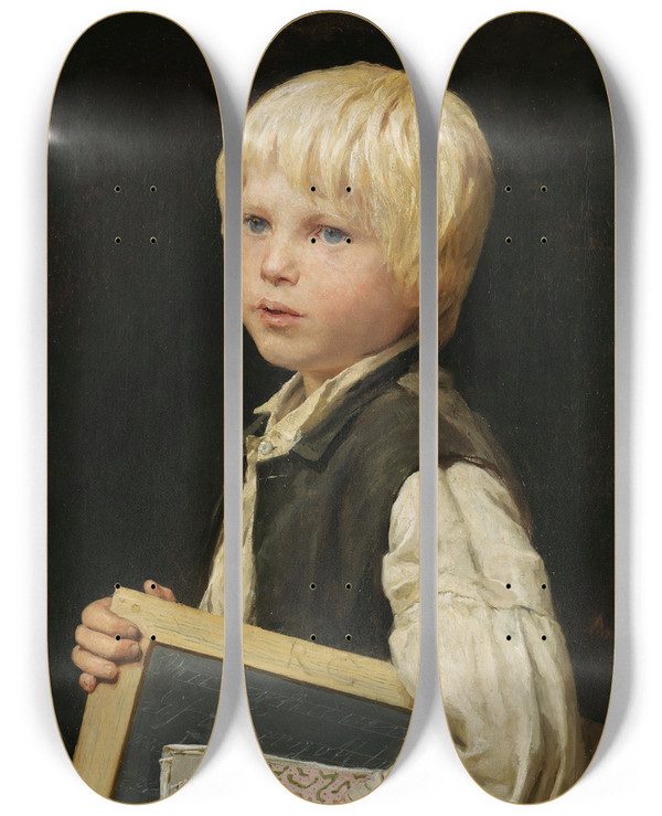 Triptych art skateboard deck of Albert Anker School Boy by Albert Anker (1831-1910)