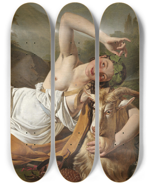 Triptych art skateboard deck of Julius Kronberg Bacchanal by Julius Kronberg (1850-1921)