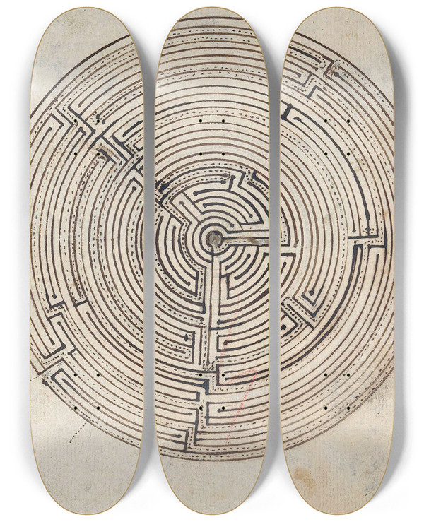 Triptych art skateboard deck of Jan Brandes Labyrinth by Jan Brandes (1743-1808)