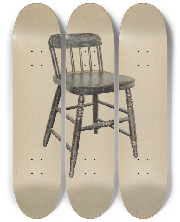 Triptych art skateboard deck of John W Kelleher Shaker Dining Chair by John W Kelleher