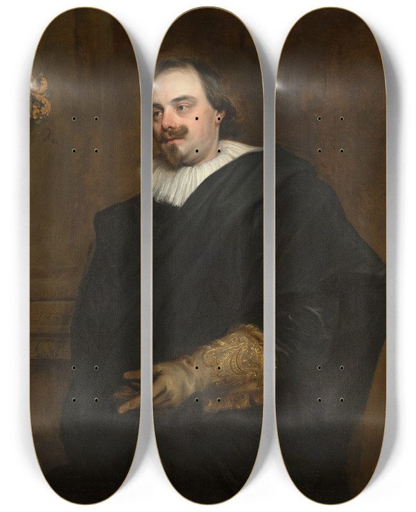 Triptych art skateboard deck of Anthony Van Dyck Portrait Of Peeter Stevens by Anthony Van Dyck (1599-1641)