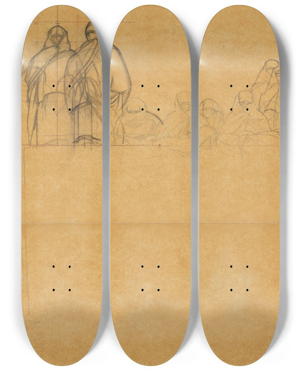 Triptych art skateboard deck of Bernard Boutet De Monvel Femmes Sur La Terrasse_2 by Bernard Boutet De Monvel (1881-1949)