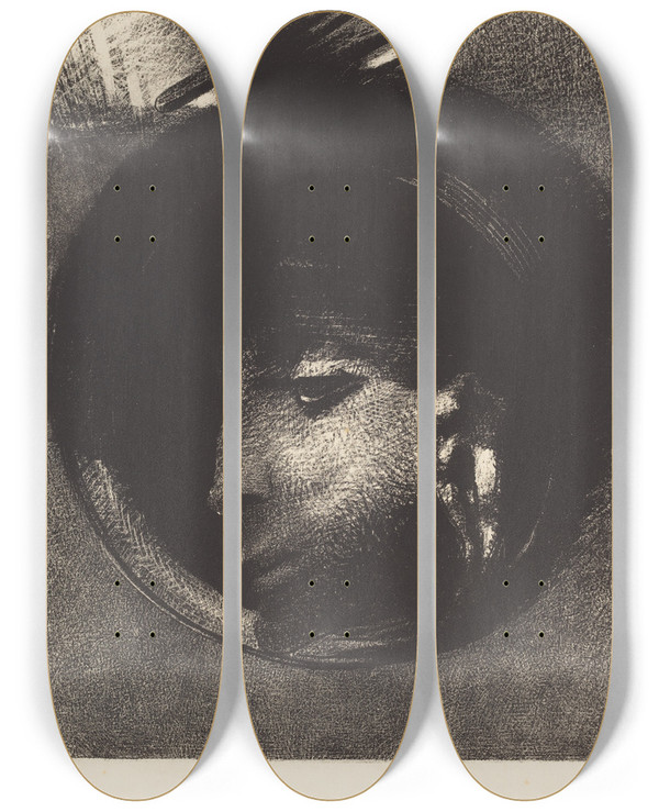 Triptych art skateboard deck of Odilon Redon Cellule Auriculaire Auricular Cell by Odilon Redon (1840-1916)