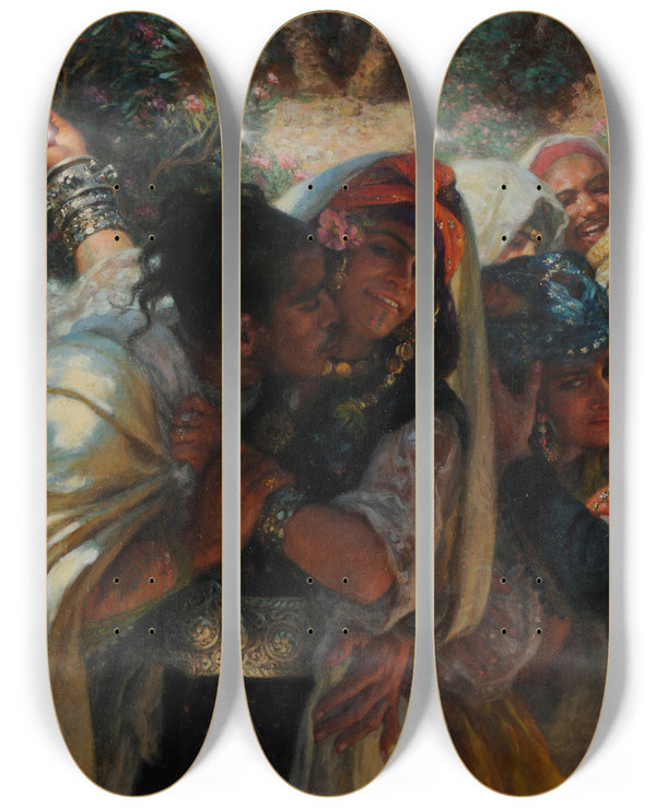 Triptych art skateboard deck of Tienne Dinet Le Printemps Des Coeurs by Etienne Dinet (1861-1929)