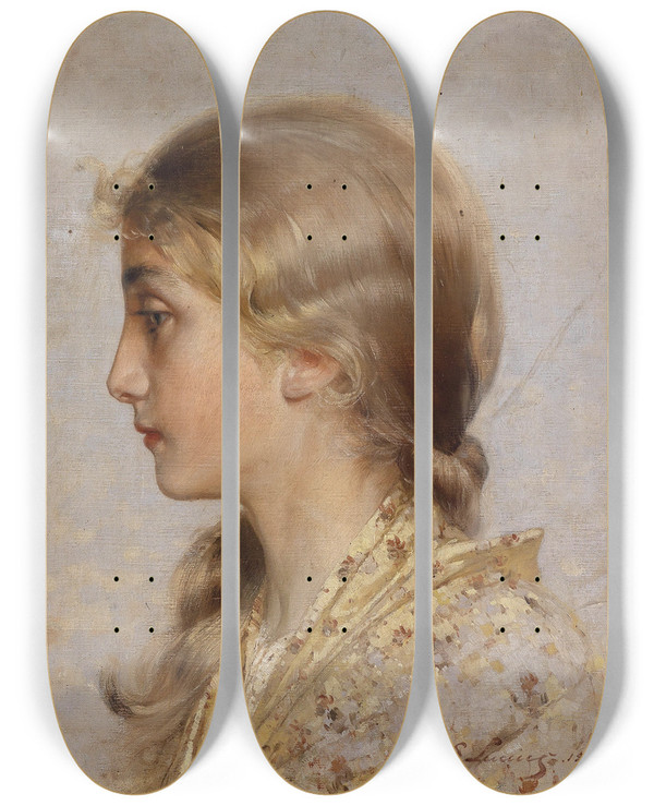 Triptych art skateboard deck of Sebastian Lucius Mdchen Im Profil by Sebastian Lucius (1881-1920)