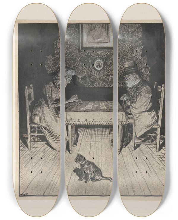 Triptych art skateboard deck of Albert Hahn De Voorspelling Voor 1917 by Albert Hahn (1877-1918)