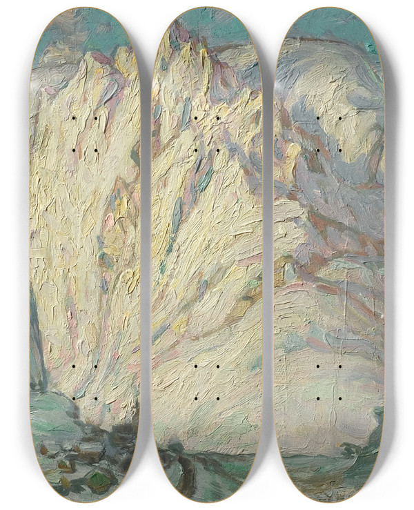 Triptych art skateboard deck of Anna Boberg Snowy Mountains Study From Lofoten by Anna Boberg (1864-1935)