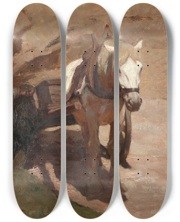 Triptych art skateboard deck of Henry Keller In The Sandpit by Henry Keller (1869-1949)