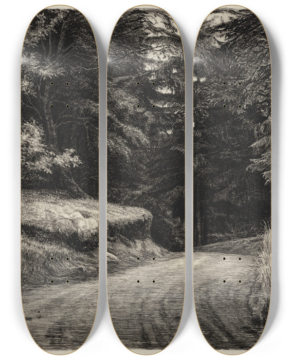 Triptych art skateboard deck of Carl Bloch Vejen I Granskoven by Carl Bloch (1834-1890)