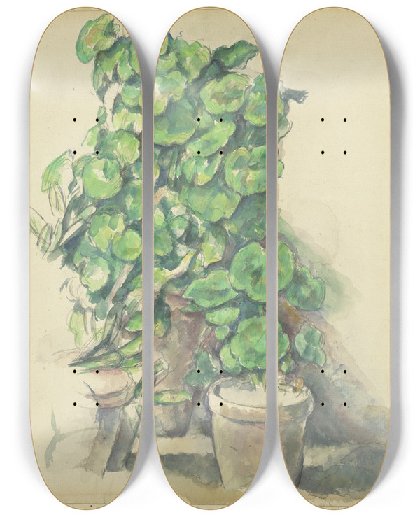 Triptych art skateboard deck of Paul Czanne Geraniums by Paul Cezanne (1839-1906)