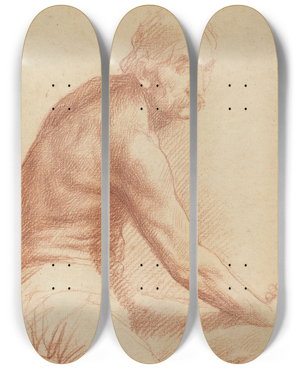 Triptych art skateboard deck of Alphonse Legros Study Of A Greek by Alphonse Legros (1837-1911)