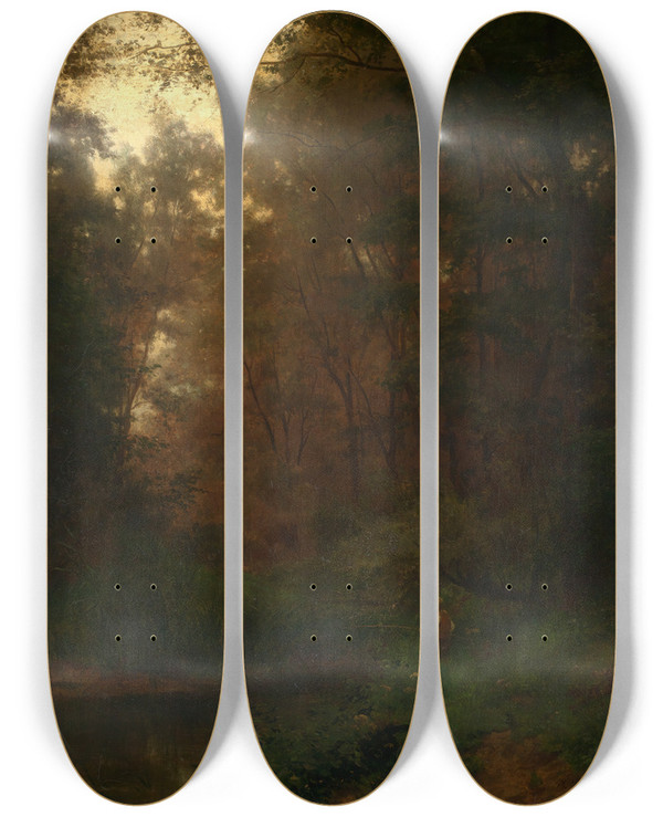 Triptych art skateboard deck of Philipp Rth Der Angler by Philipp Roth (1841-1921)